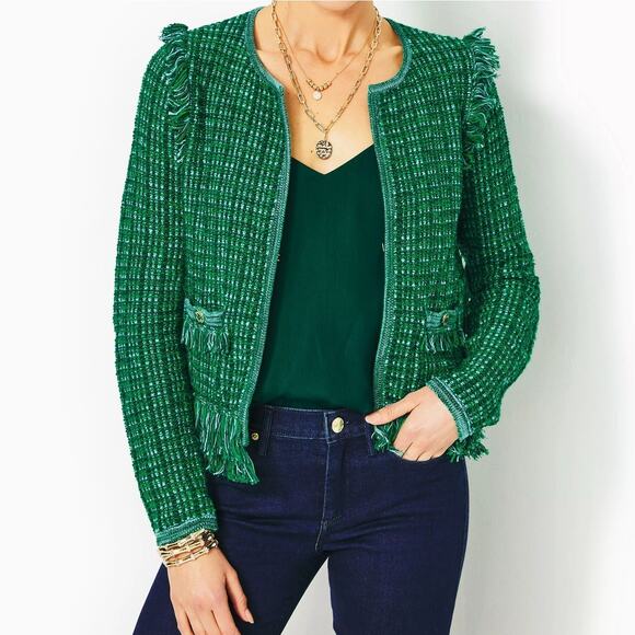Lilly Pulitzer Simora Cardigan Evergreen Exotic Tweed - Picture 10 of 10